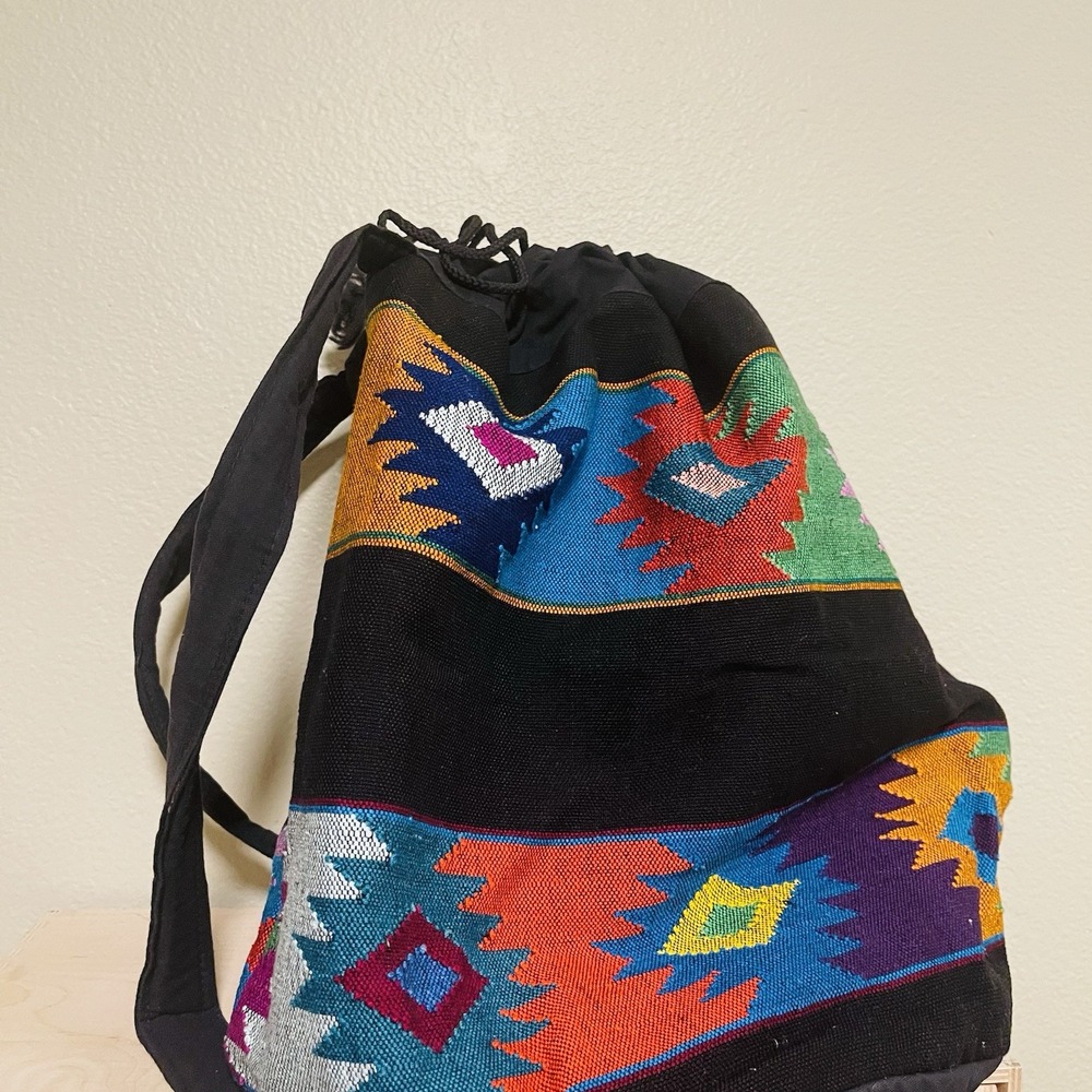 Duffel Bag Backpack Black Colorful Aztec Tribal Padded Boho Hippie Festival